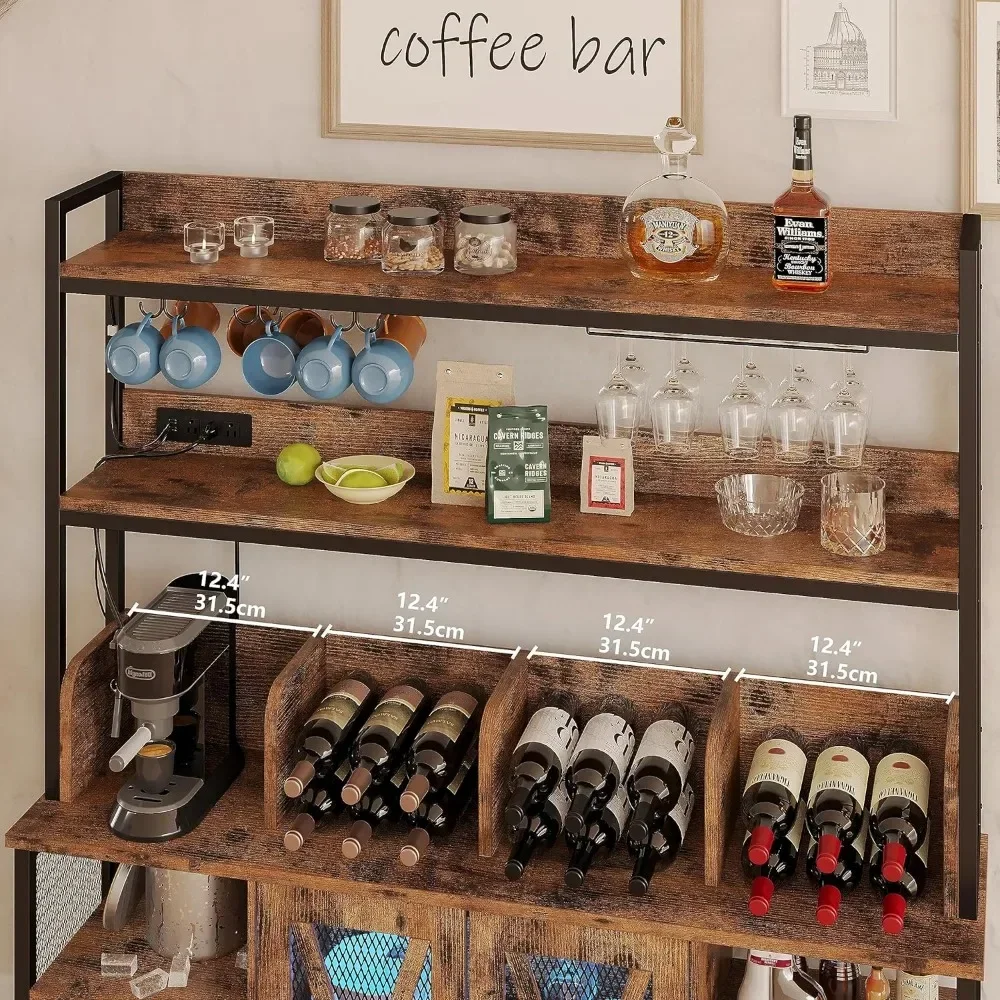 Kaffee bar schrank mit Steckdose, industrieller Buffets chrank mit LED-Streifen und Glas halter, 3-stufige Schnaps schrank bar