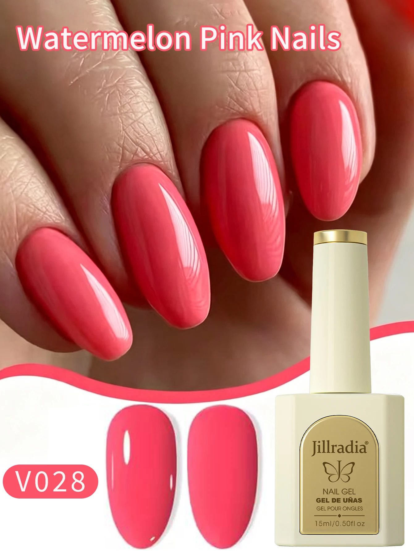 1pc 15ml Watermelon Pink Gel Nail Polish Starter Pure Soak Off No Wipe Nail Gel Polish Suitable For All Seasons