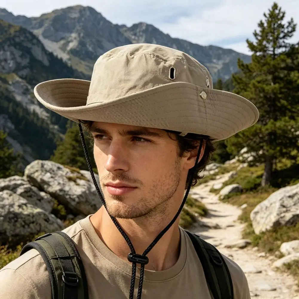 Windproof Hat Wide Brim Sun Hat for Men Women Adjustable Fishing Hat with Windproof Rope Breathable Summer Beach for Outdoor