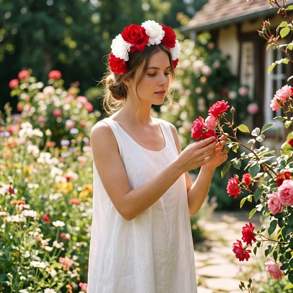 Romantic Floral Headband Vintage Wreaths Garland Artificial Flower Crown Lightweight Handmade Bohemian Hair Accessories Beach