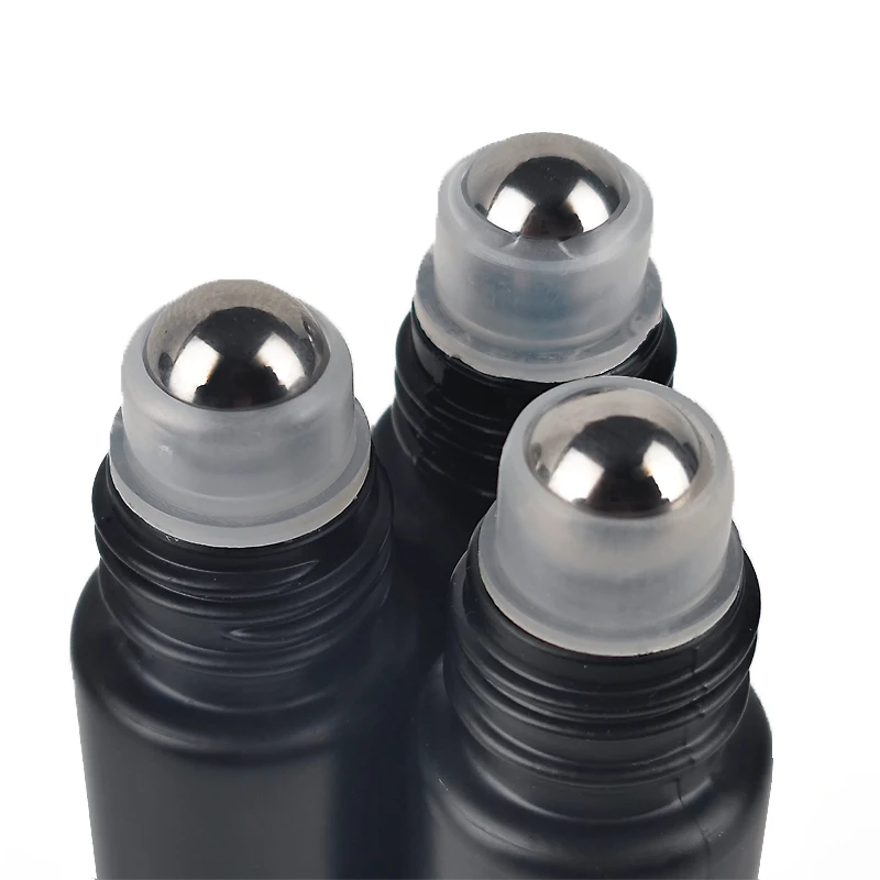 10/24/50pcs 10ml Black Frosted Thick Glass Roller Bottle Empty Matte Roll on Essential Oil Bottles with Stainless Roller Ball