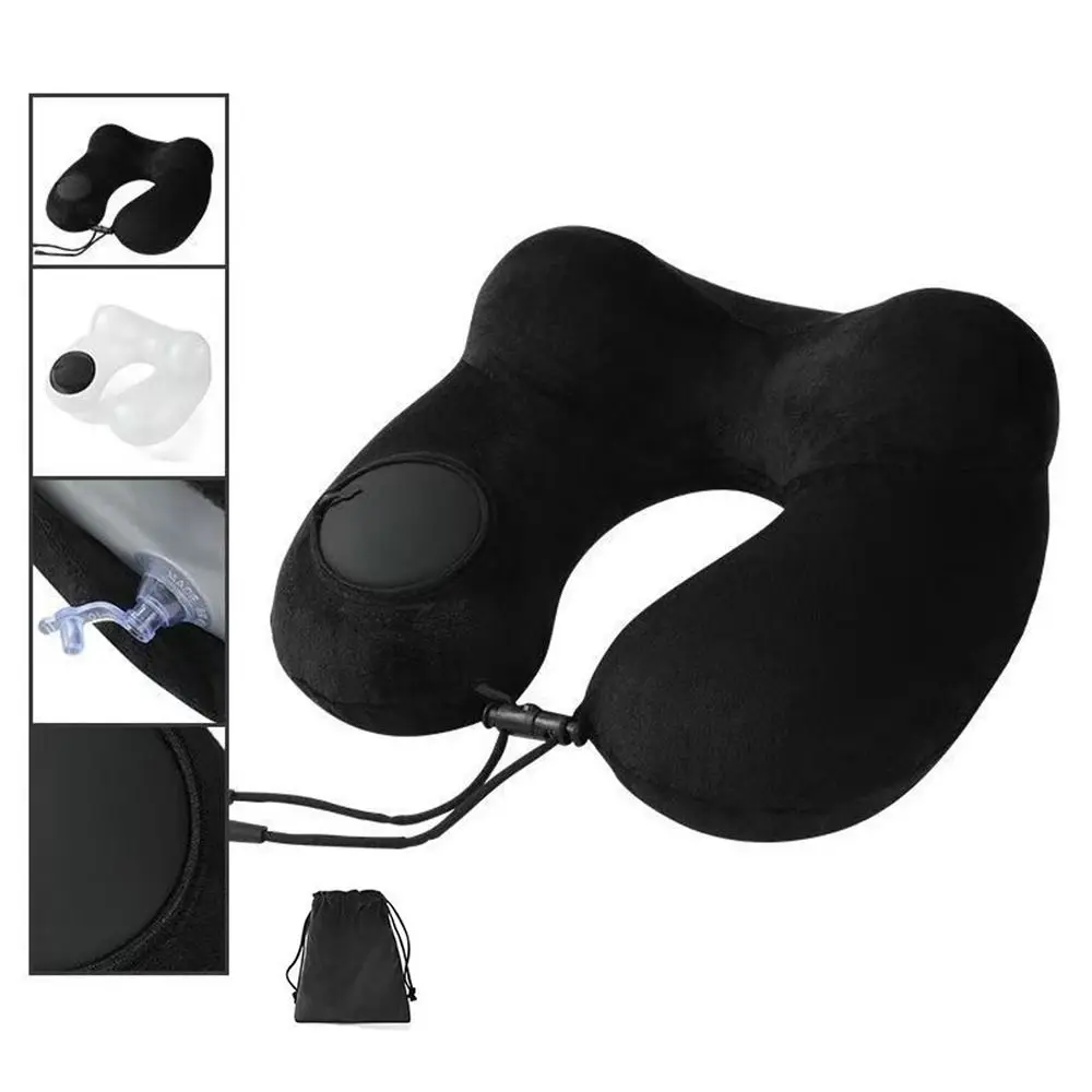 

U-Shaped Inflatable Travel Pillow Hand Pressing Foldable Press To Inflate Pillow Soft with Storage Bag Neck Support Cushion