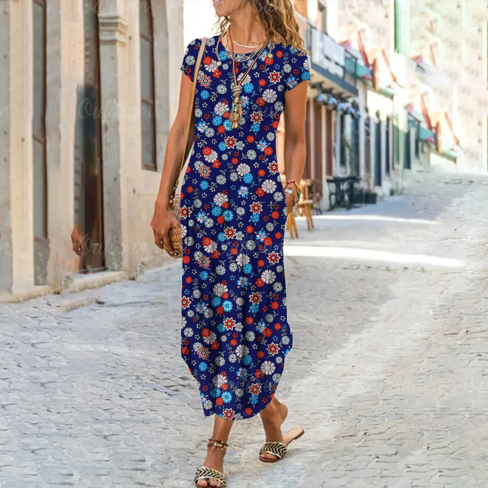 Vestido de verano de manga corta para mujer, traje bohemio con volantes, estampado Floral, Estilo Vintage, para fiesta, novedad de 2023