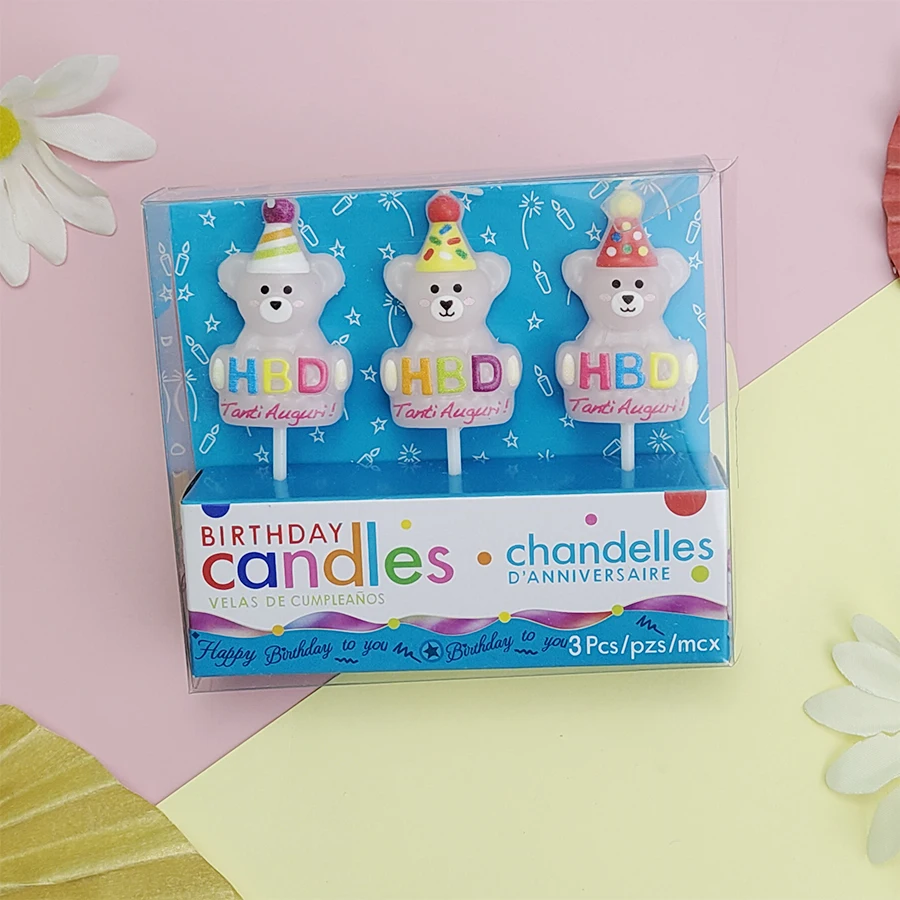 3PCS Cartoon Eis Geschenk Box Alles Gute Zum Geburtstag Bär Kerzen kinder Geburtstag Feier Indoor Kuchen Kerzen – Detail 6