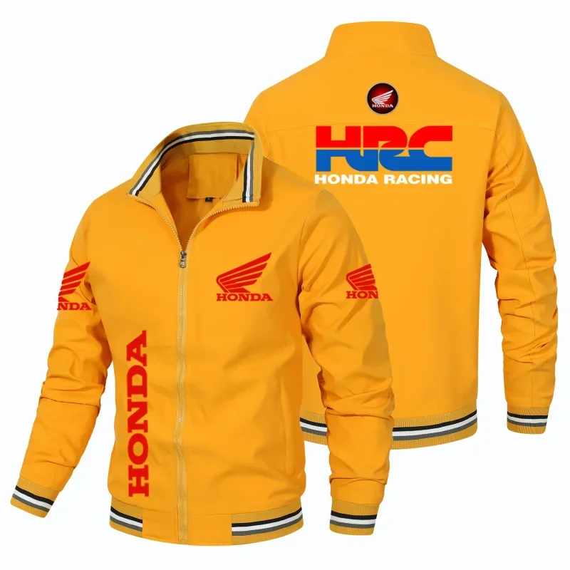 

Men's Honda Car Jacket HRC Logo Printed Bomber Jacket Solid Color Stand Collar Zipper Outerwear Motorcycle Clothing Autumn