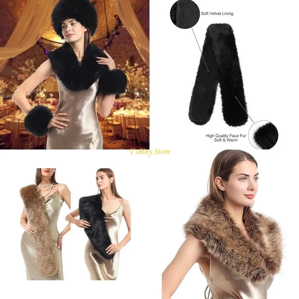 

N58F Winter Furry Artificial Furs Scarf Shawl Wrap For Cold Weather Neck And Shoulder Warmth