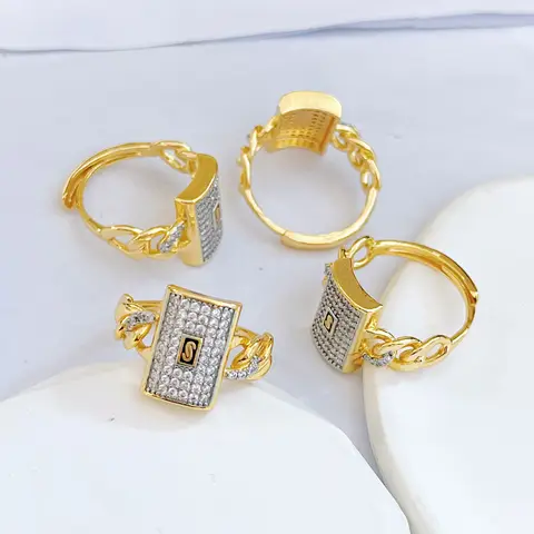 Wholesale High Quality 14k Gold Plated Cubic Zirconia Adjustable Monaco Ring Fashion Gold Plated Jewelry Ring