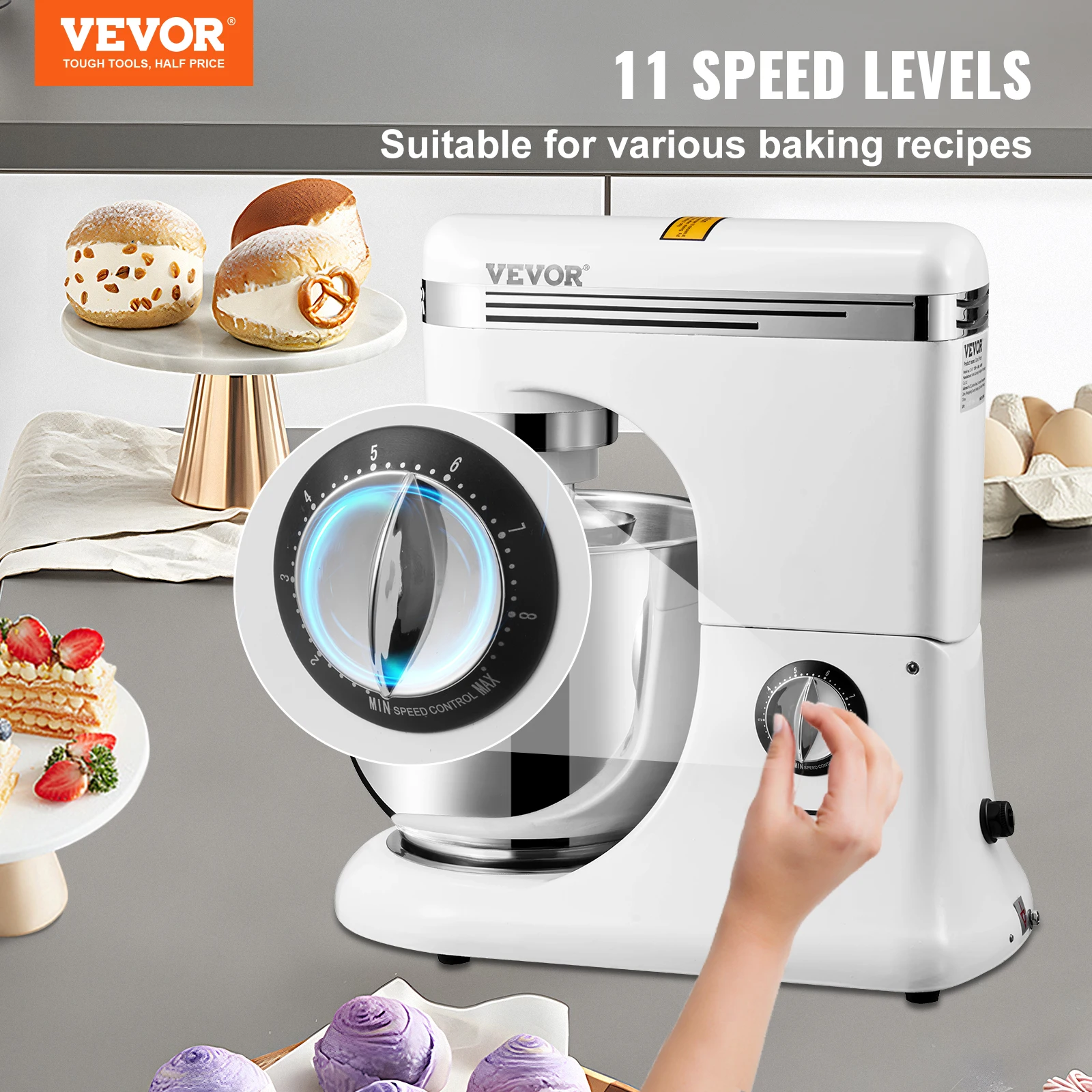 Vevor Ganzmetall-Stand mixer 600w elektrischer Teig mischer mit 11 Geschwindigkeiten Kippkopf-Mixer mit 7,4 qt Edelstahls chale