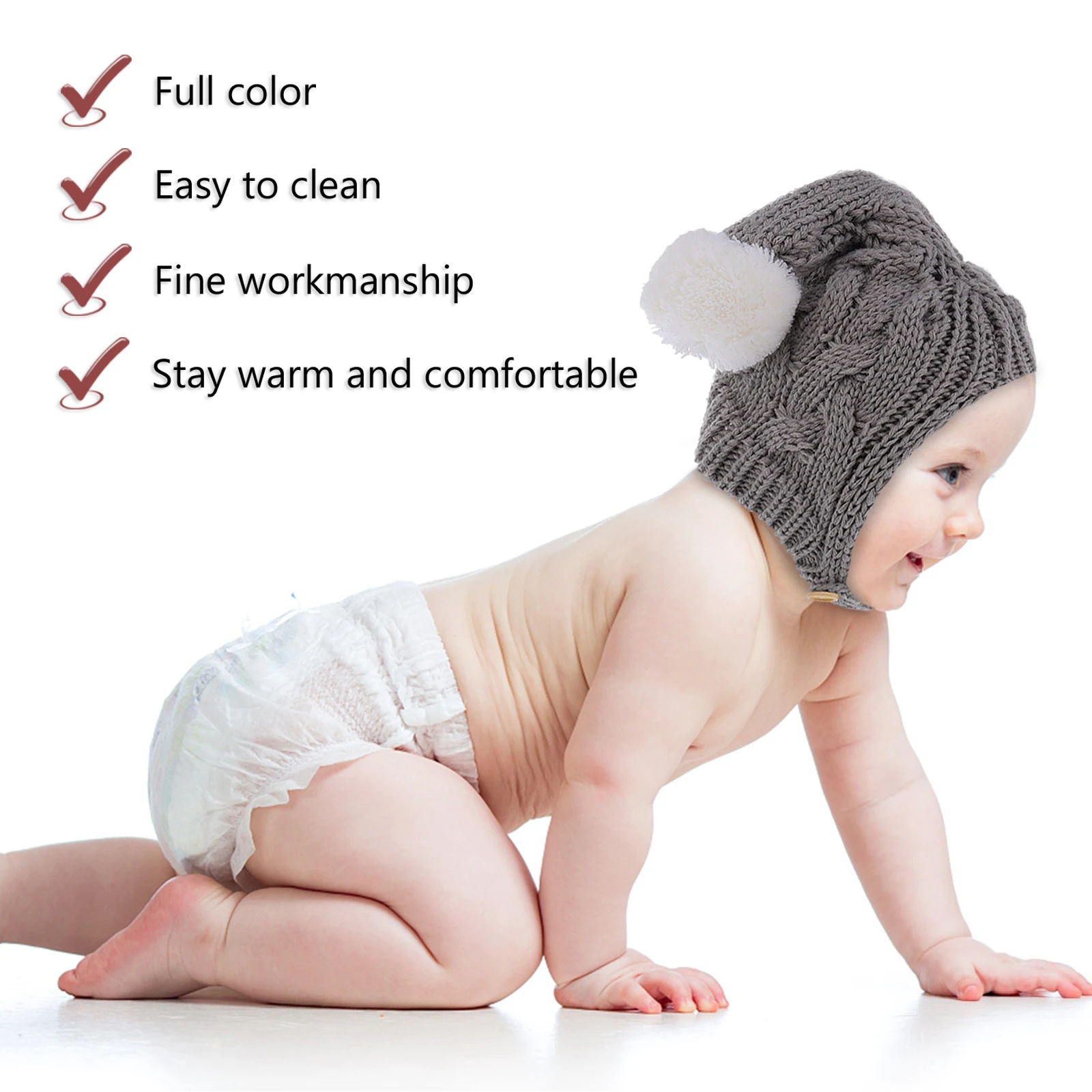 

Baby Knitted Hat Warm Cap Winter Yarn Pom-pom Kids Woolen Hat One Size Fits Most Cute Fashion Photography Birthday Gift