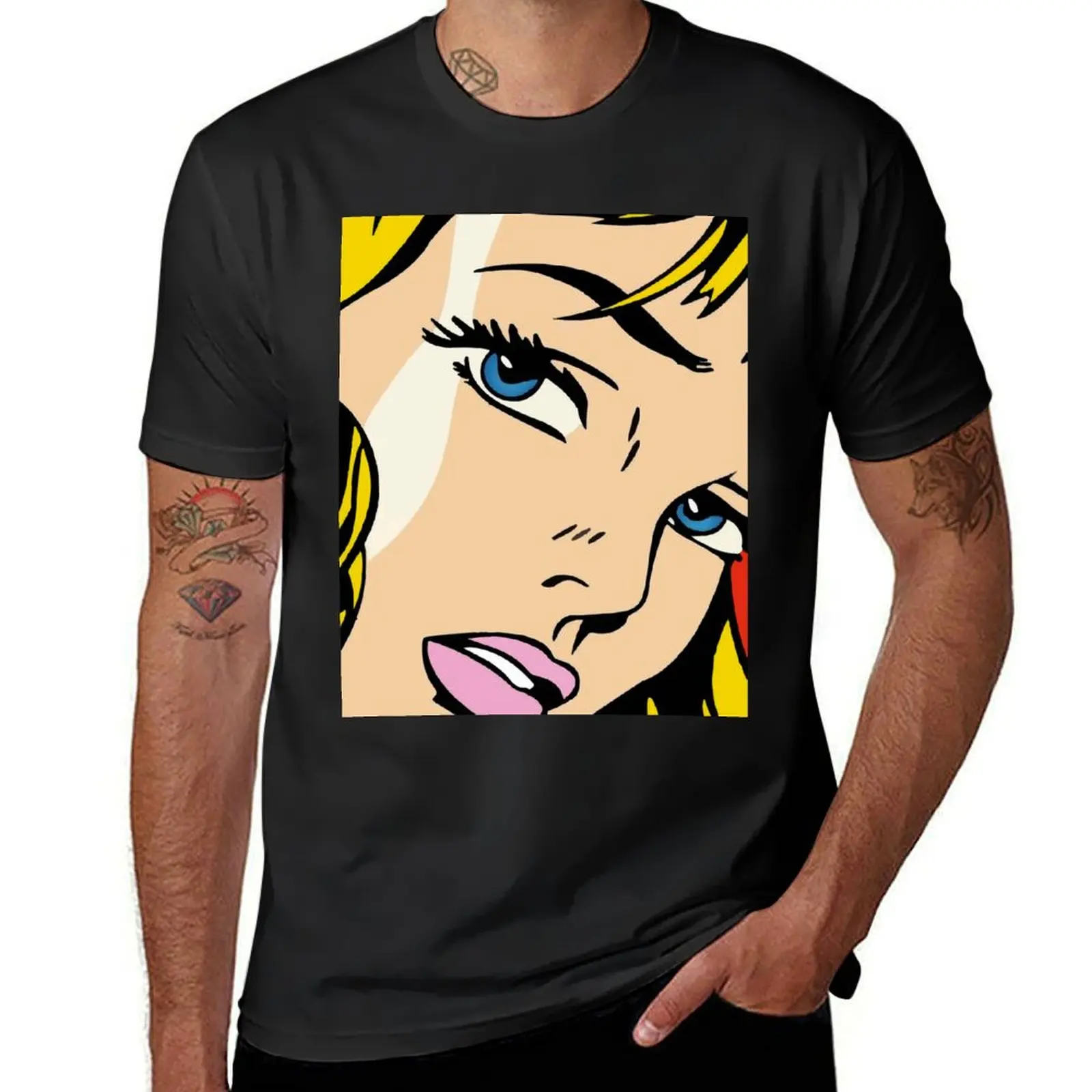 A vectorised . Lichtenstein 60s pop art T-Shirt customs design your own Short sleeve tee mens white t shirts