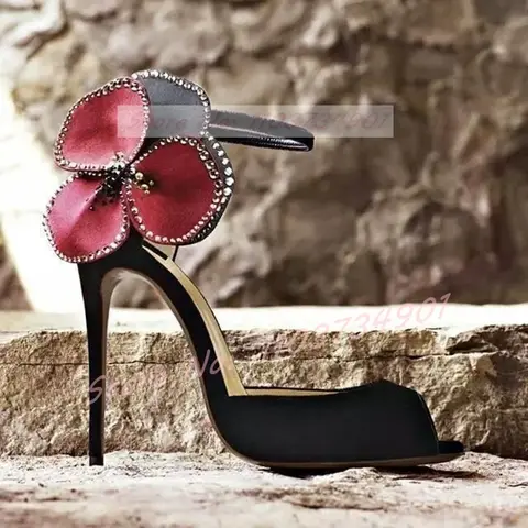 Sommarfärgade Satin Rosettknut Öppen Tå Tofflor Märke 10cm Höga Klackar Sexiga Damsandaler Ros Röda Gröna Flickskor Storlek 34-44 6 best sales rosa klackar - №4