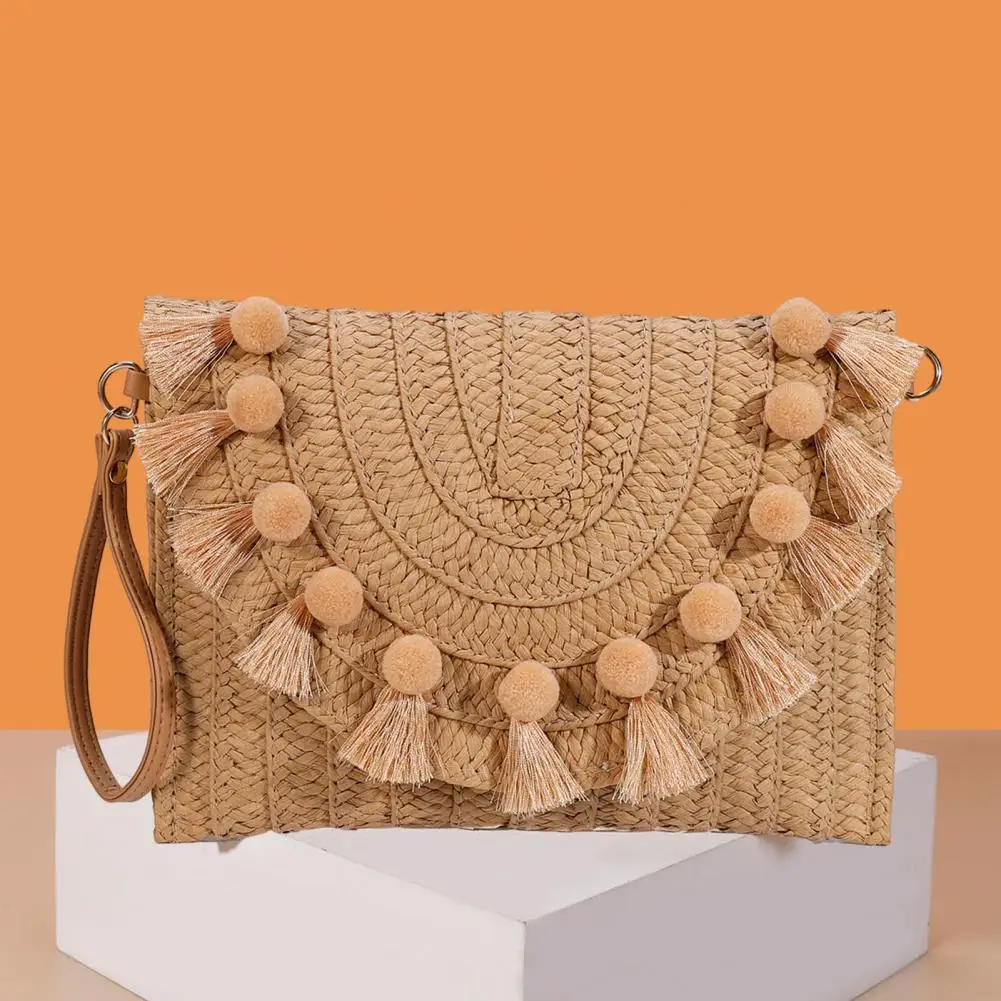 Handbag Straw Shoulder Bag Beach Handmade Bag Large Capacity Bag Woven Envelope Wallet with Adjustable Shoulder Strap Clutches