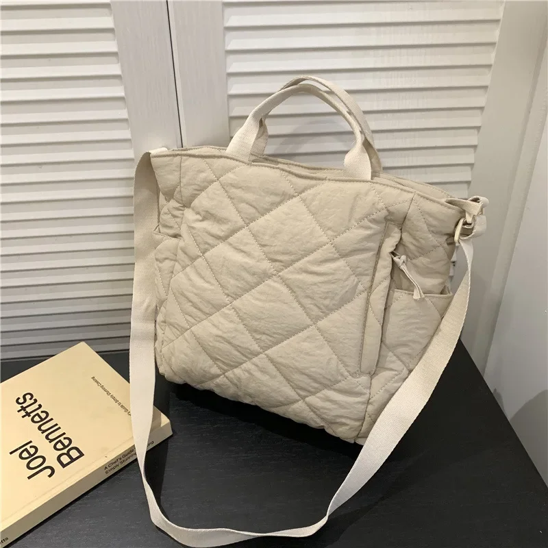 Lingge Embroidery Thread and Cotton Bag, Textured Casual Oxford Cloth Bag, Winter Tote Shoulder Bag, Cute Commuting Bags