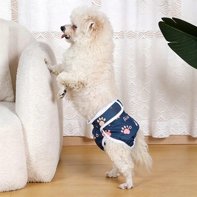 Washable Reusable Dog Diapers Physiological Pants Cute Cartoon Print Female Dog Diaper Adjustable Dog Sanitary Panties view 5