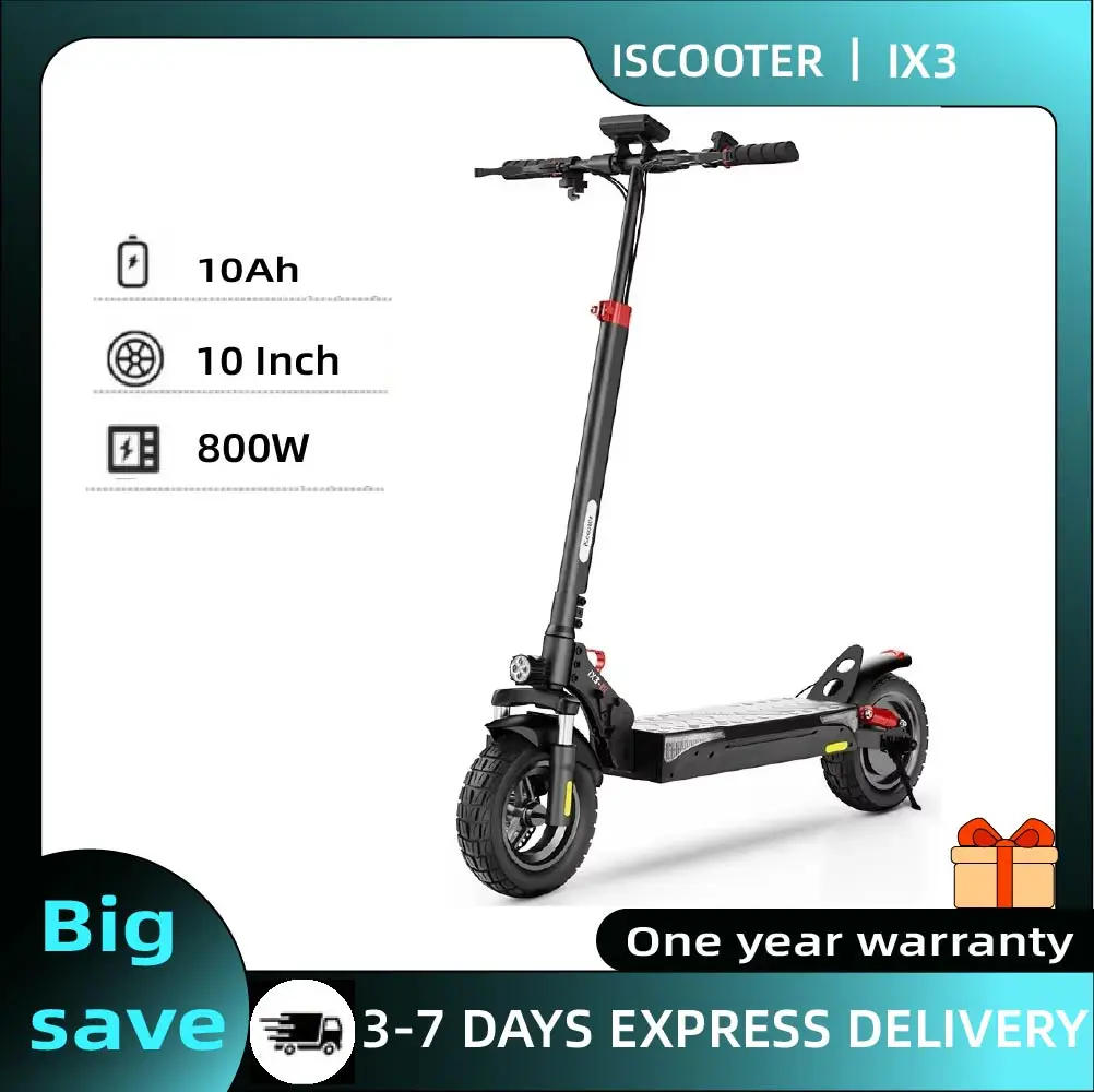 Trottinette électrique iScooter iX3 pour adultes, moteur 800W, pliable, pneus tout-terrain de 10 pouces
