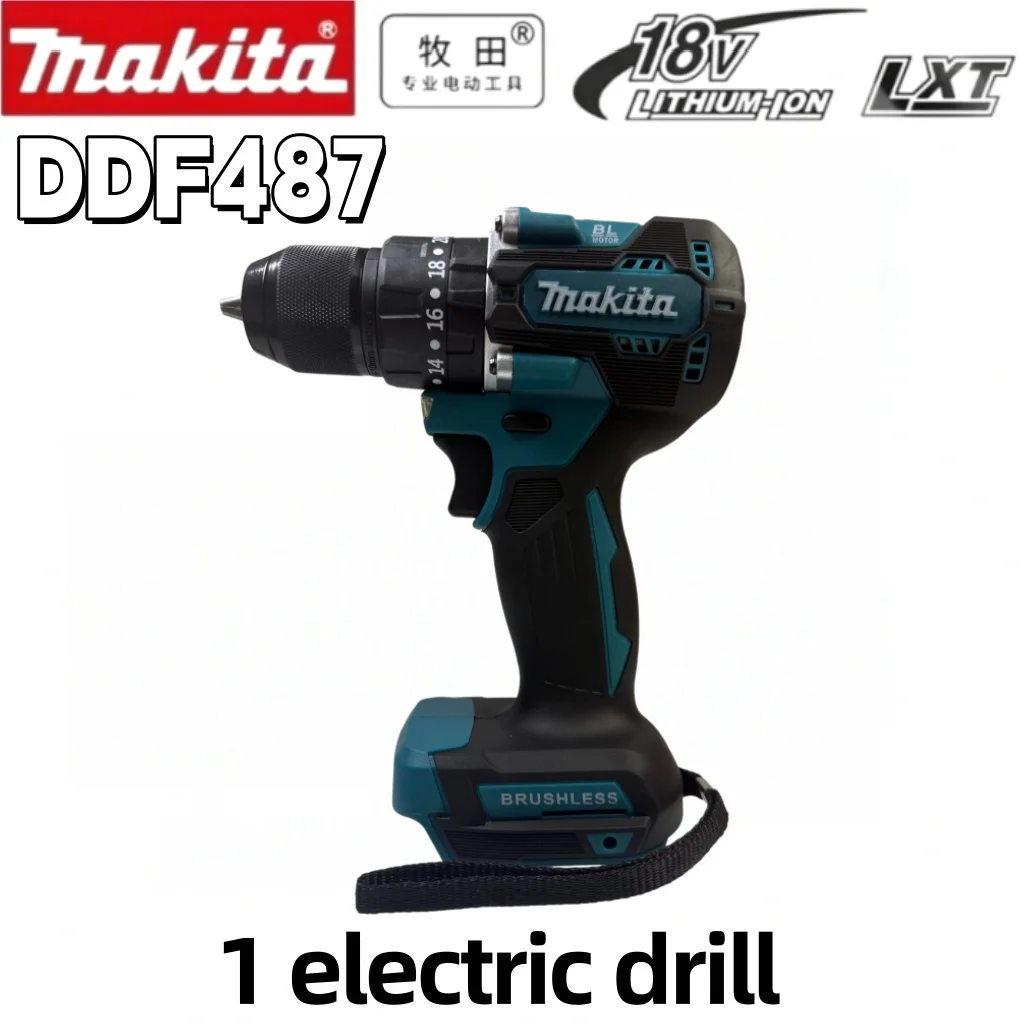 Original Makita DDF487 18V 13mm Akku-Bohrschrauber-Set Ausgestattet mit 6Ah Ersatzakku und Standardladegerät