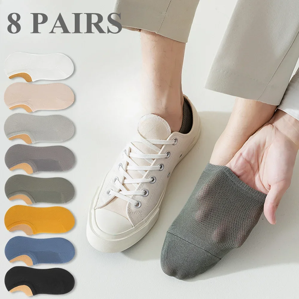 

8 Pairs Non-slip No-show Socks Men Invisible Slipper Ankle Socks Summer Thin Anti-slip Athletic Socks