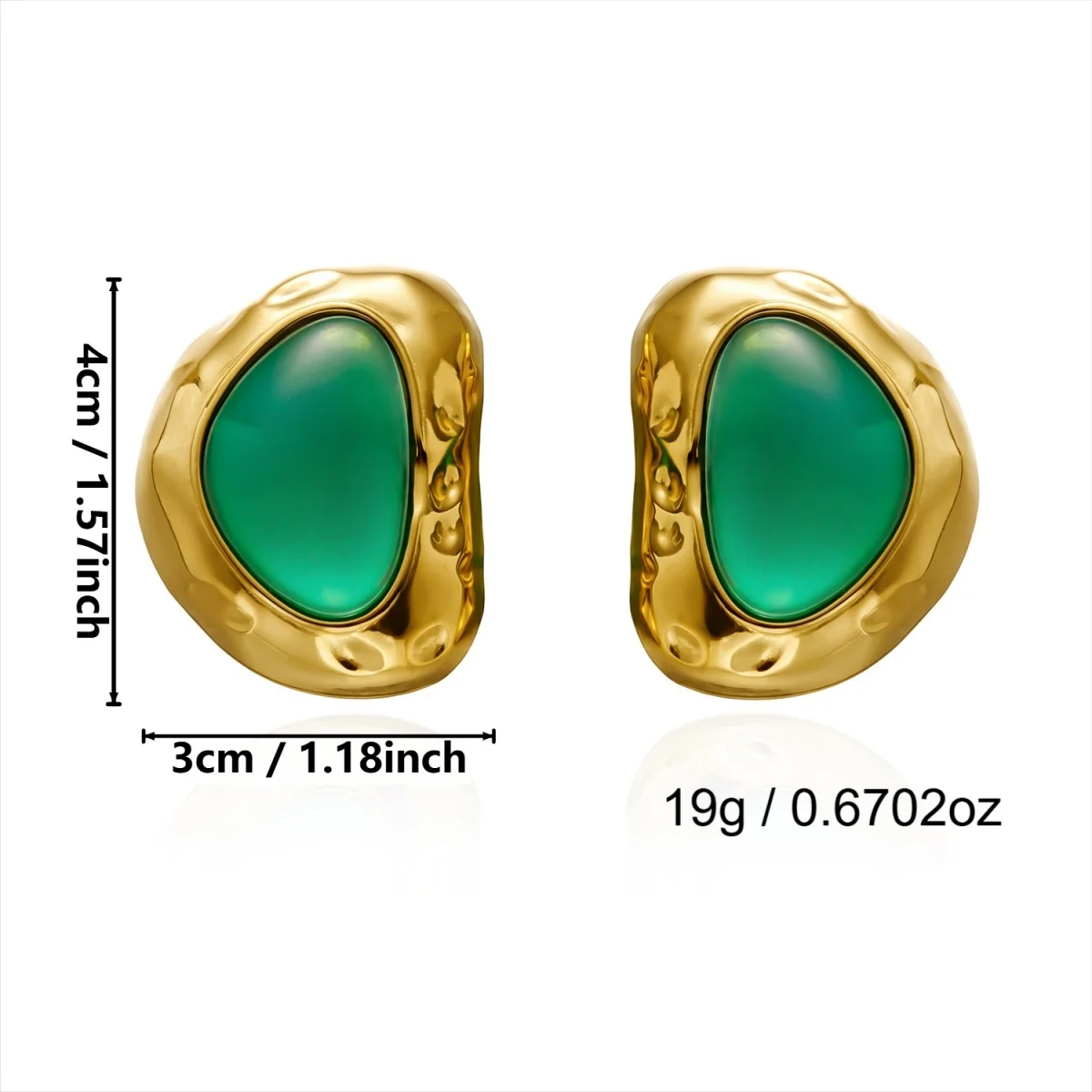 Vintage-Ohrstecker aus Edelstahl mit grünem Harz, unregelmäßig geformt, für Damen und Herren, minimalistischer, strukturierter, geometrischer Ohrring, eleganter Schmuck – Detail 17