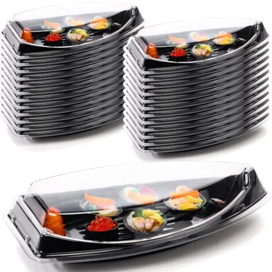 24 unidades de recipientes desechables tipo Shi Boat con tapa, platos y bandejas para comida, aptos para platos de mascotas, para salsa y aperitivos, para restaurantes o hoteles