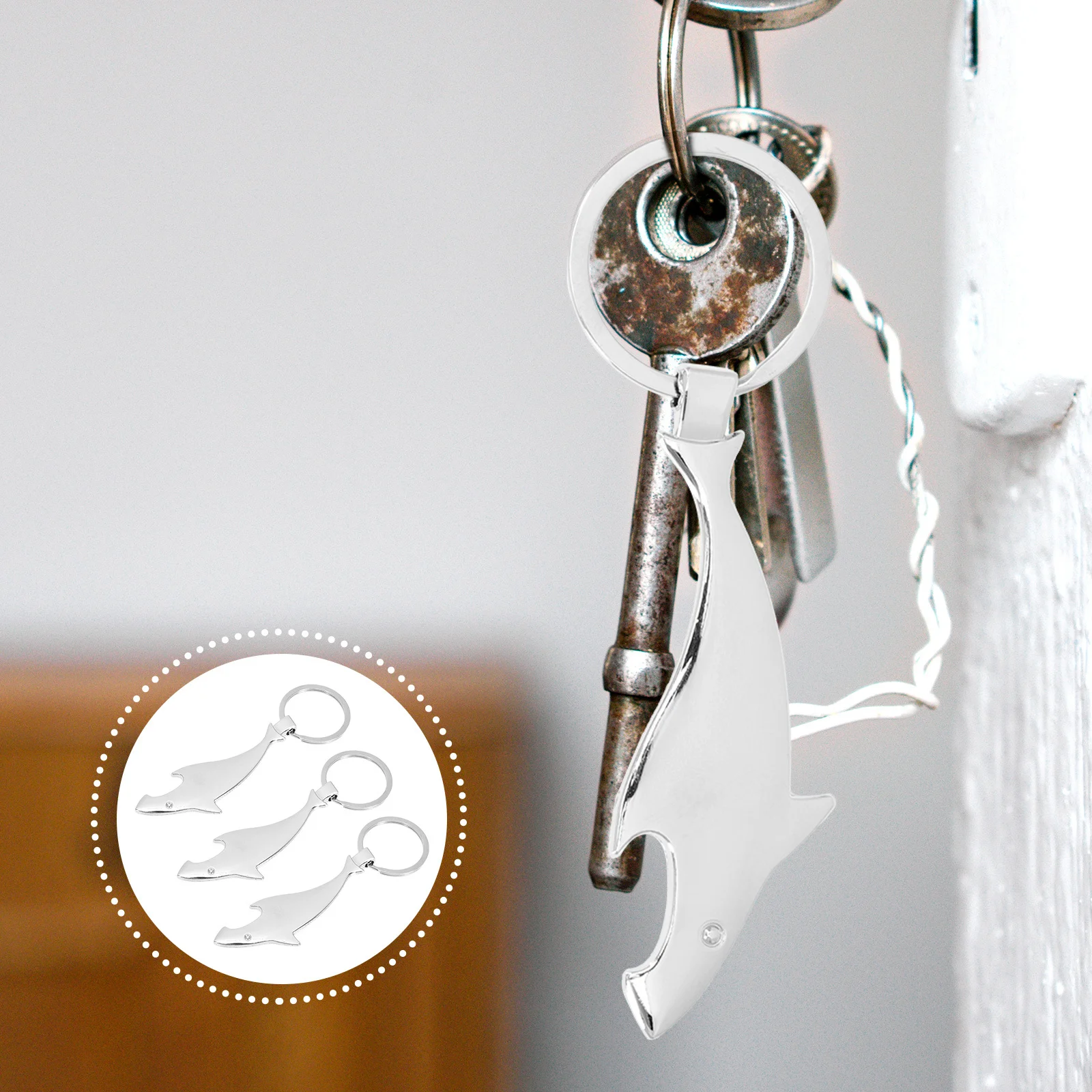 

3Pcs Shark Shape Bottle Opener Keychain Metal Portable Outdoor Camping Multi-Function Keyring Pendant Metal Keychain
