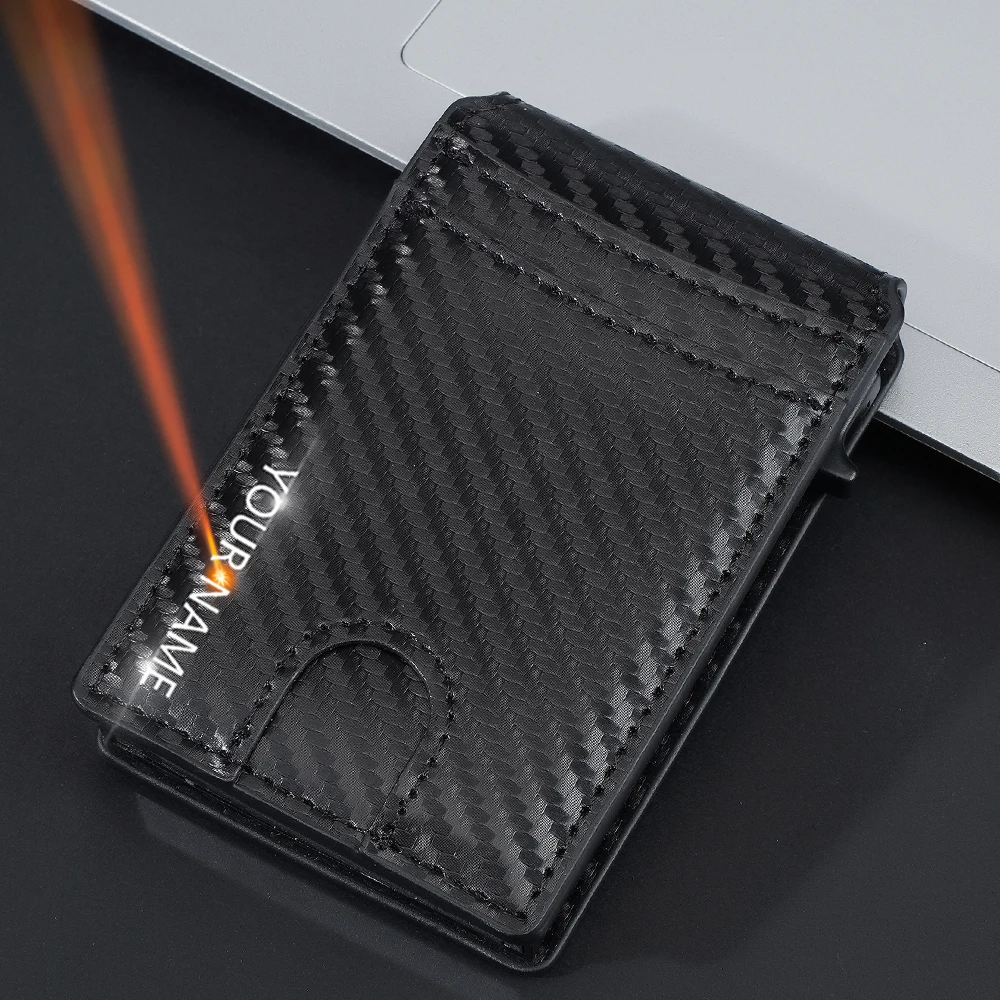 

Новый тонкий мужской RFID-кошелек Baellerry с гравировкой имени, высококачественный держатель для карт с выдвижным механизмом, простой дизайн, картхолдер.