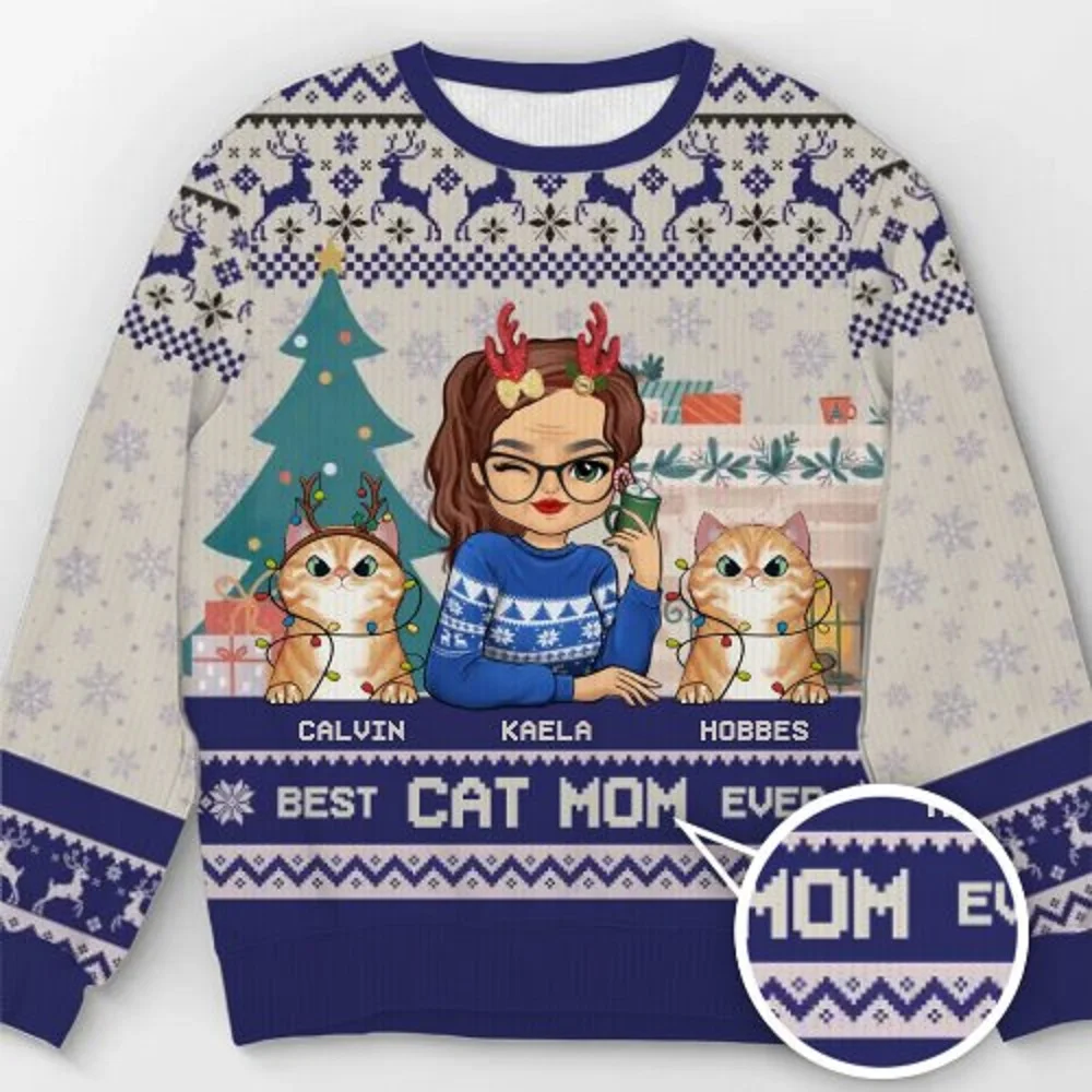 Ugly Christmas Sweater For Men Women Funny Cartoon Santa Claus Graphic Crewneck Sweatshirt Tops New Year Holiday Pullovers