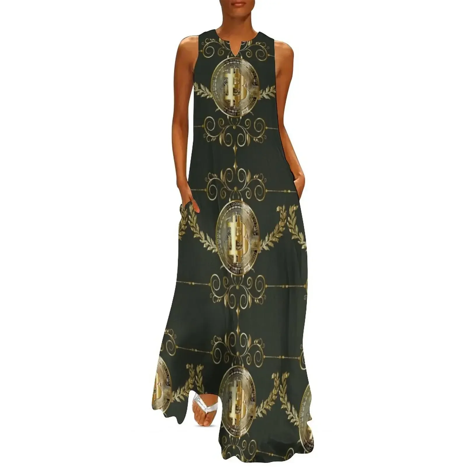 

Bitcoin Gold Pattern Long Dress Clothing luxury evening dresses 2025 bandage dress Woman's evening dress