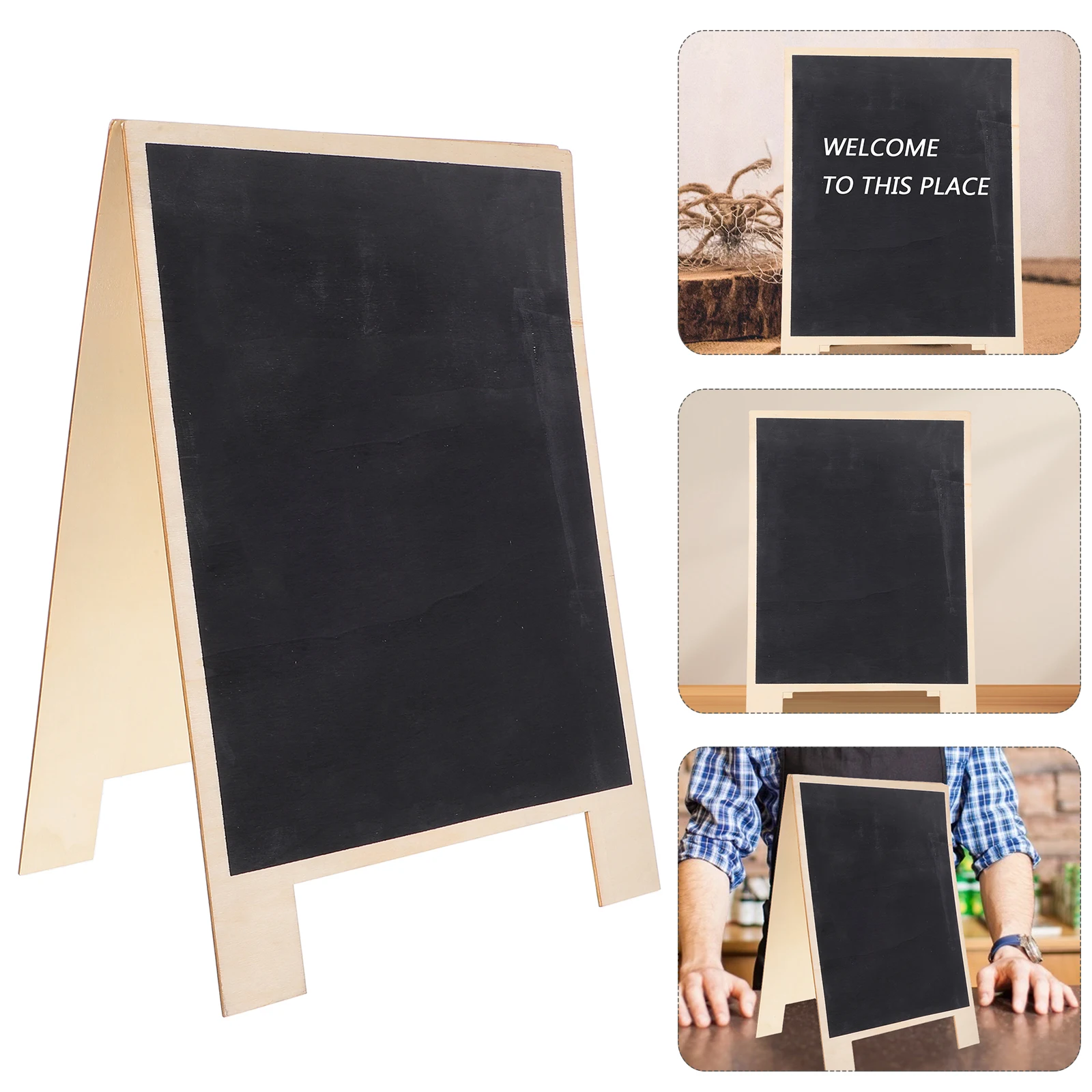 Double Sided Wooden Chalkboard Signs Foldable Tabletop Message Board for Home Bar Cafe Wedding Menu Decoration Natural Wood