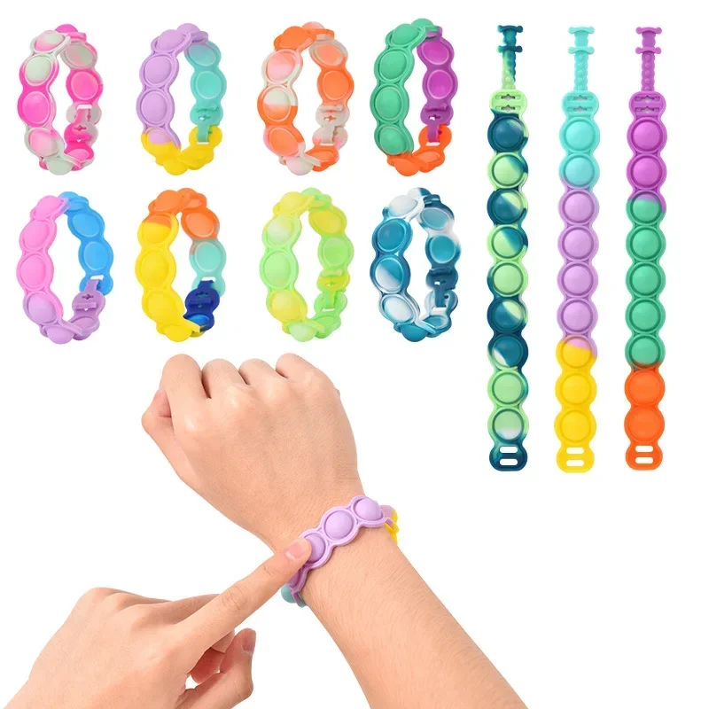 

Pops Bubble Simple Dimple Toy Its Fidget Anti Stress Relief Colorful Silicone Bracelet Anxiety Sensory for Autism Adhd Children