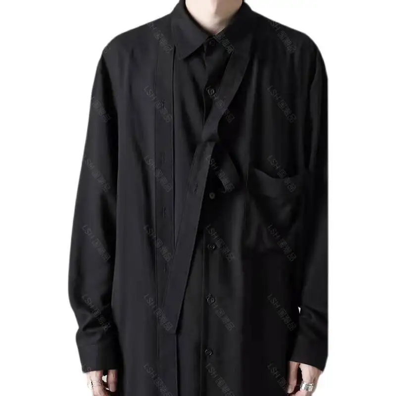 WVGA Spring Autumn New Man Tide Yamamoto Cotton Non-Iron Long Sleeve Tie Shirts Niche Chic Casual Mid-Length Tops Ins Y2K W13674