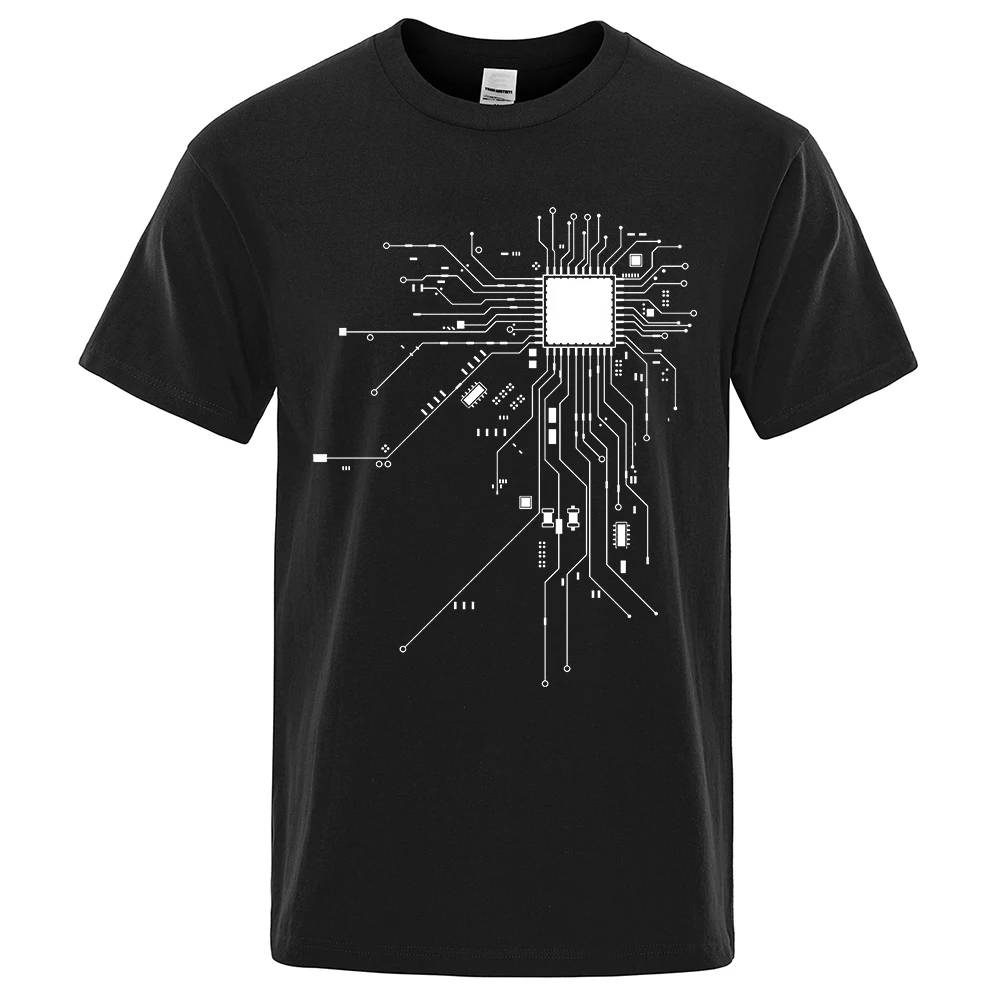 Men's CPU Processor Circuit Diagram Print T-Shirt, Summer Cotton Funny Tee, Fashion Unisex Casual Tops C99