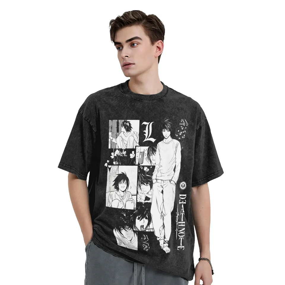 Playera de Death Note con estampado de L Lawliet, algodón, lavada, de corte amplio, manga corta, para hombre y mujer 2
