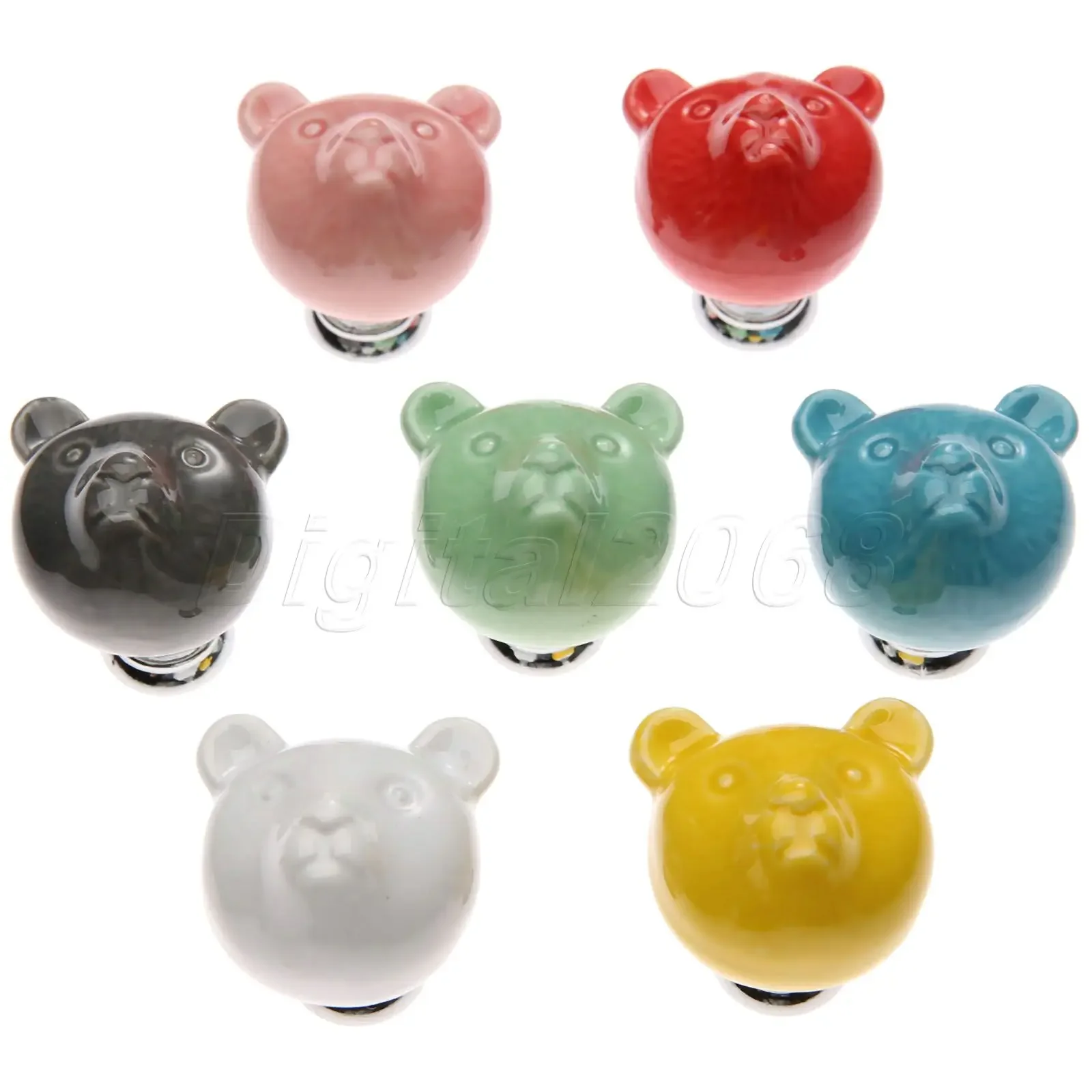 bowarepro Ceramic Bear Door Handles Kitchen Cabinet Cupboard Drawer Wardrobe Knobs Pulls 32*38*32mm Good Doorknob Colorful