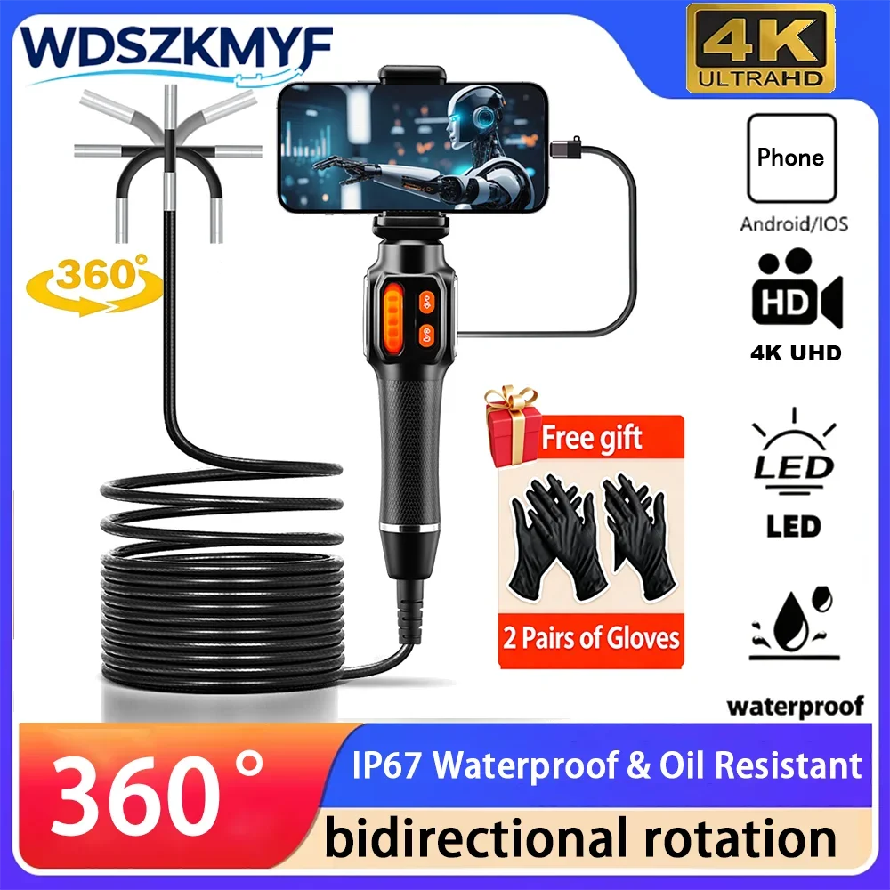360 ° Rotation Endoscope Camera 6mm Lens HD Inspection Boescope Camera Waterproof IP67 for Automotive Car IOS Android Home user