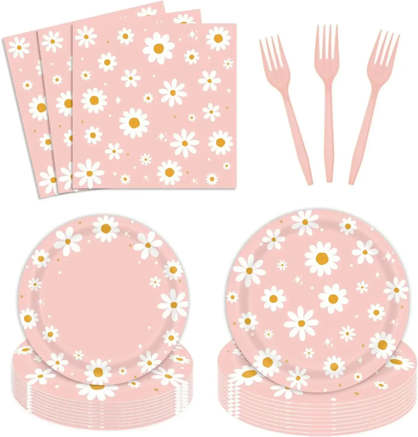 24 pieces of Bohemian party utensils, daisy flowers, hippie children's birthday decorations, disposable paper plates, paper cups