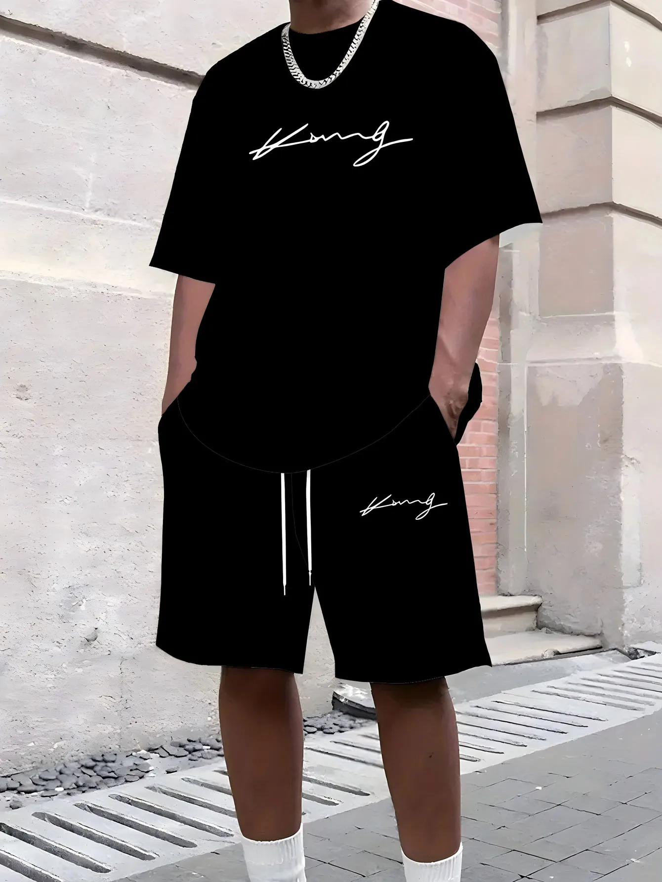 

Men's Summer Breathable Sports Suit Short-Sleeved Casual Running T-Shirt Quick-Drying Loose Shorts Earth Print Active Wear