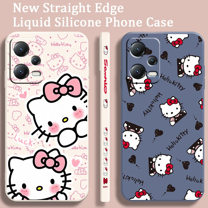 Hello Kitty Art Cute Sanrio Liquid Left Rope For Xiaomi Redmi Note 13 12 12S 12R 11 11T 11S 10 10S Pro Plus 5G Back Phone Case