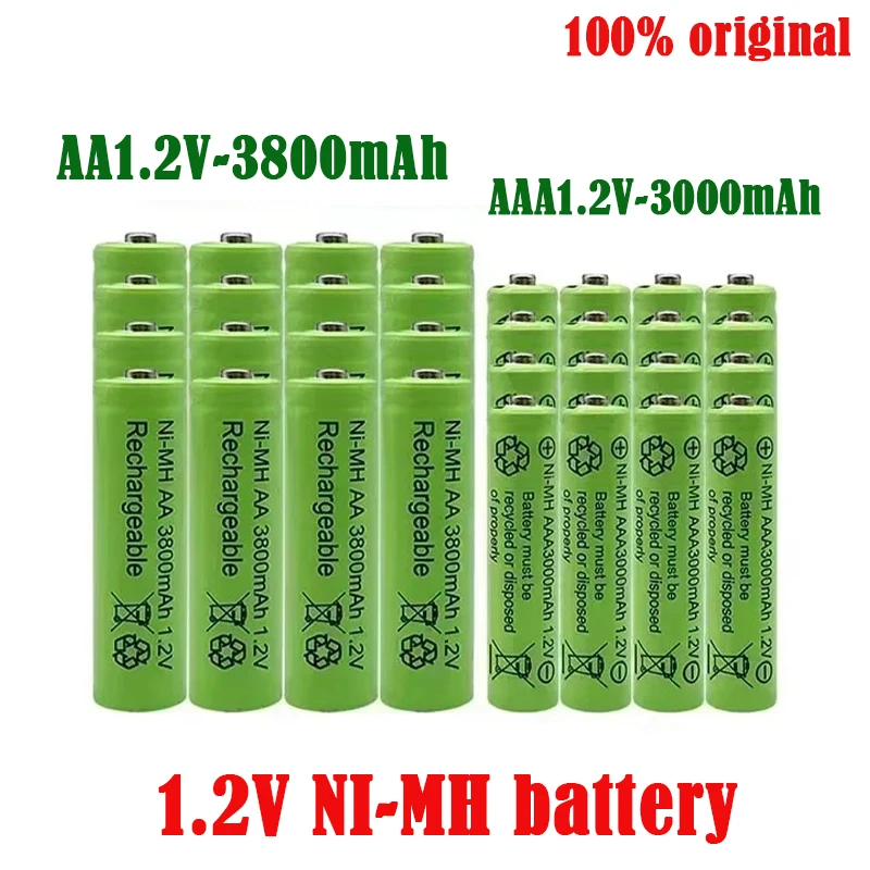 

1.2V rechargeable battery 100% new AA 3800mAh+AAA 3000mAh NI-MH battery, alkaline technology free shipping for cameras