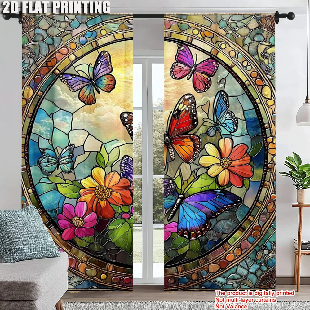 

2pc, Window Curtains Imitation glass window iris fabric Durable Polyester,Without Electricity Family Party Decoration Applies