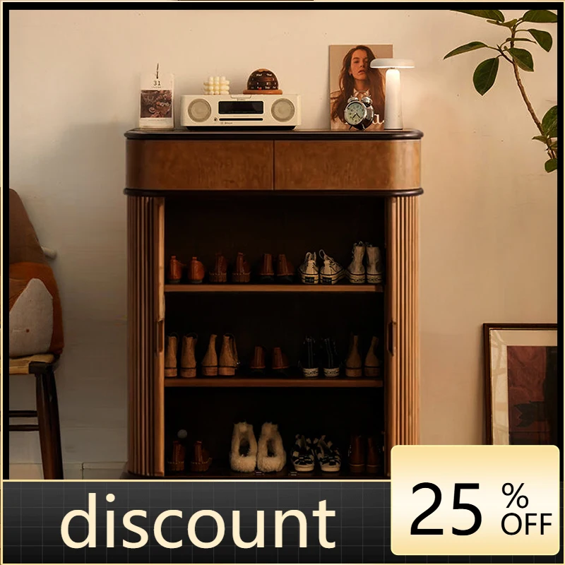 

LH medieval solid wood shoe cabinet large capacity multi-layer shoe cabinet storage wall small apartment side cabinet