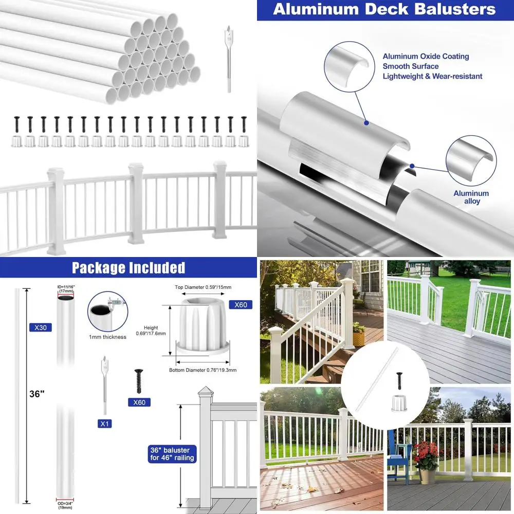 

36-Inch Deck Balusters, 30-Pack, UV-Resistant, 3/4 Round, White Railing Support