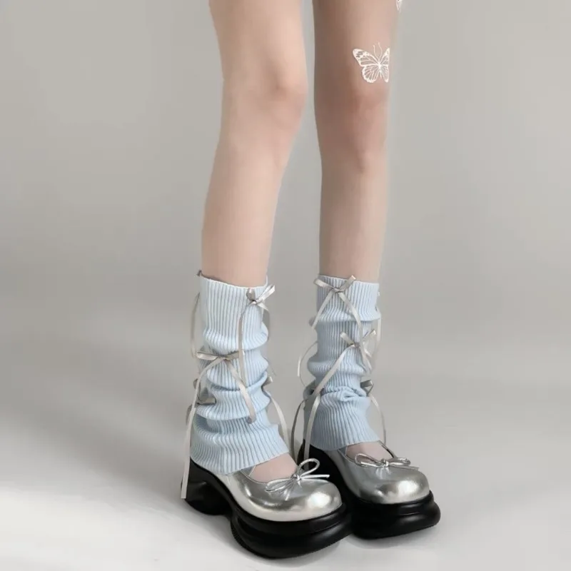 

Spring Autumn Sweet French Constrast Color Bow Appliques Short Leg Warmers Y2k High Street Boot Cover Girl Lolita Accessories