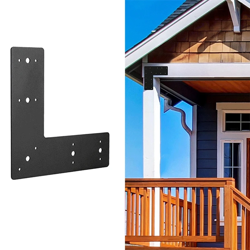 

Right Angle Bracket 2 PCS,Mending Plate Flat Straight Steel L Shape Bracket, Black Powder Coated Post To Beam Connectors