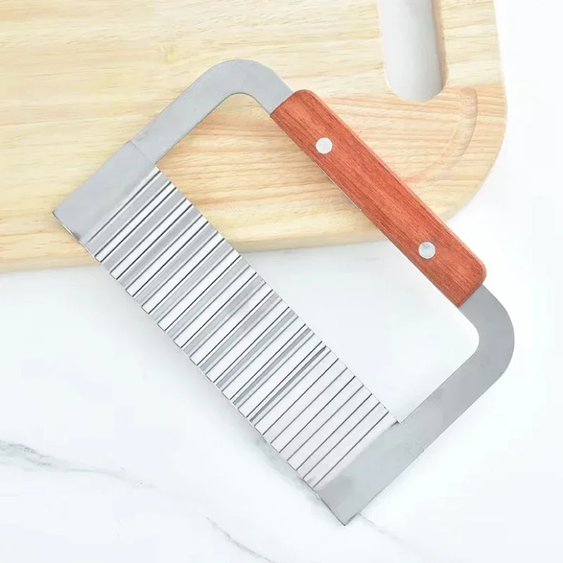 스테인레스 스틸 나무 손잡이 웨이브 나이프 늑대 치아 감자 칼 감자 칩 절단 웨이브 나이프 감자 쵸퍼 주방 도구