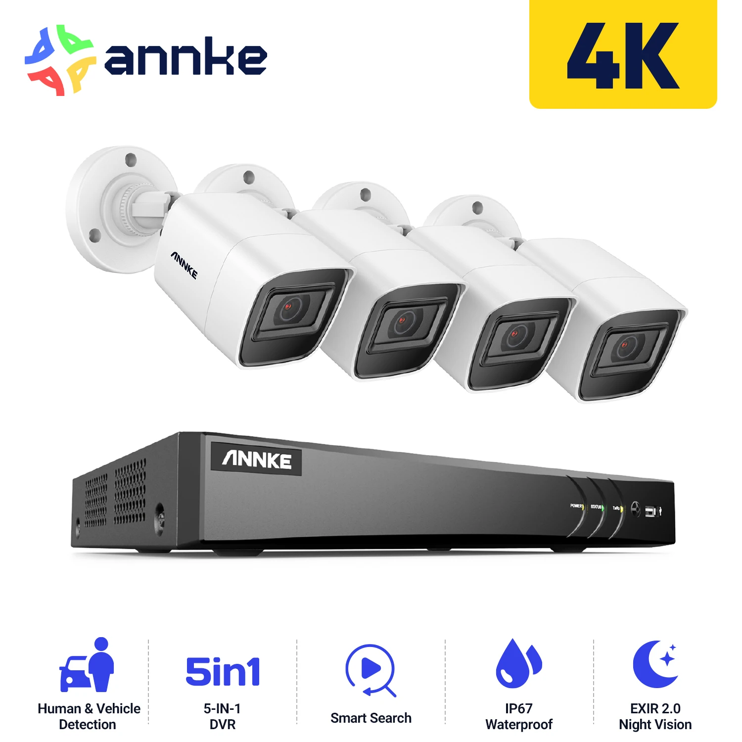 ANNKE System Clear day night in 4K Ultra HD Smart Search & Playback with 4PCS 4K Ultra HD with Smart EXIR Camera