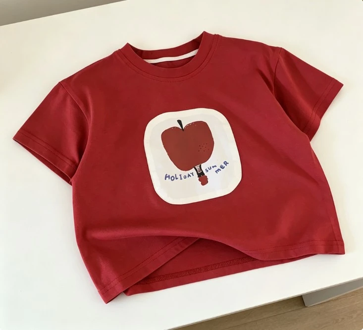 Toddler Cute Apple Print T Shirt Boys Girls Summer Lightweight Cotton Tee With Simple Apple And Text Design Kid Costume Baby Tee