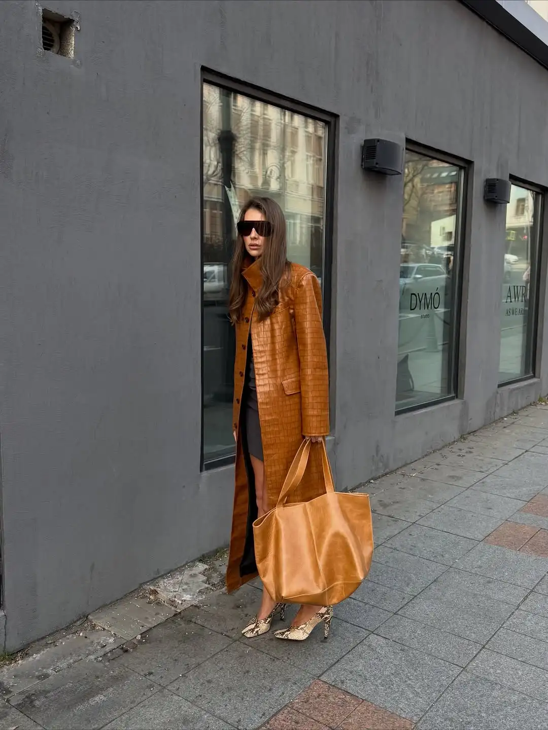 Solid Croc Embossed Faux Leather Long Trench Coat Lapel Single Breasted Straight Long Front Pockets Women Vintage Autumn Winter
