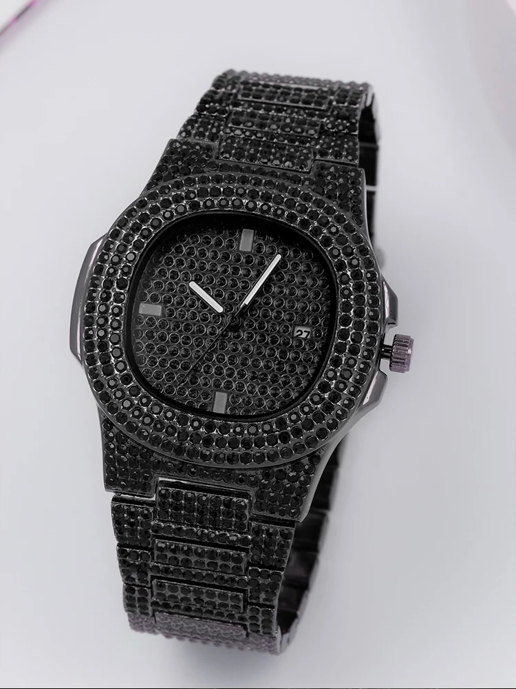 1pc fashionable luxury hip-hop business diamond studded starry sky large dial men\'s quartz watch