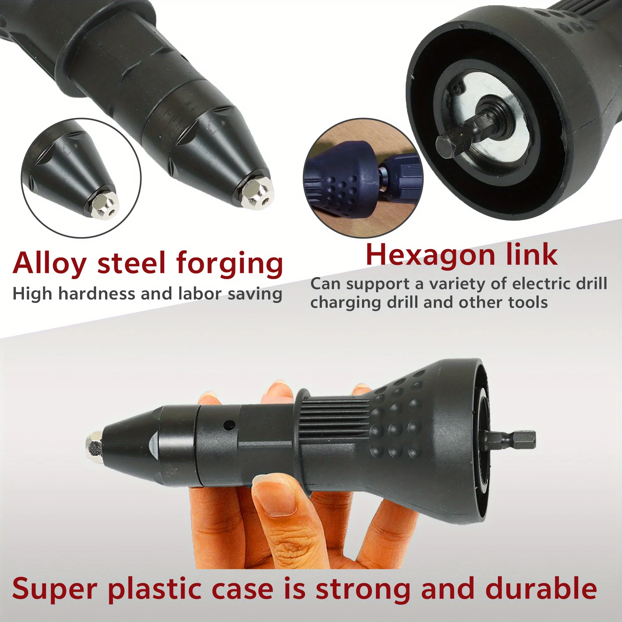 Black Electric Rivet Nut Gun Drill Adapter for Cordless Riveting Tool Insert Nut Adaptor Drill Adapter