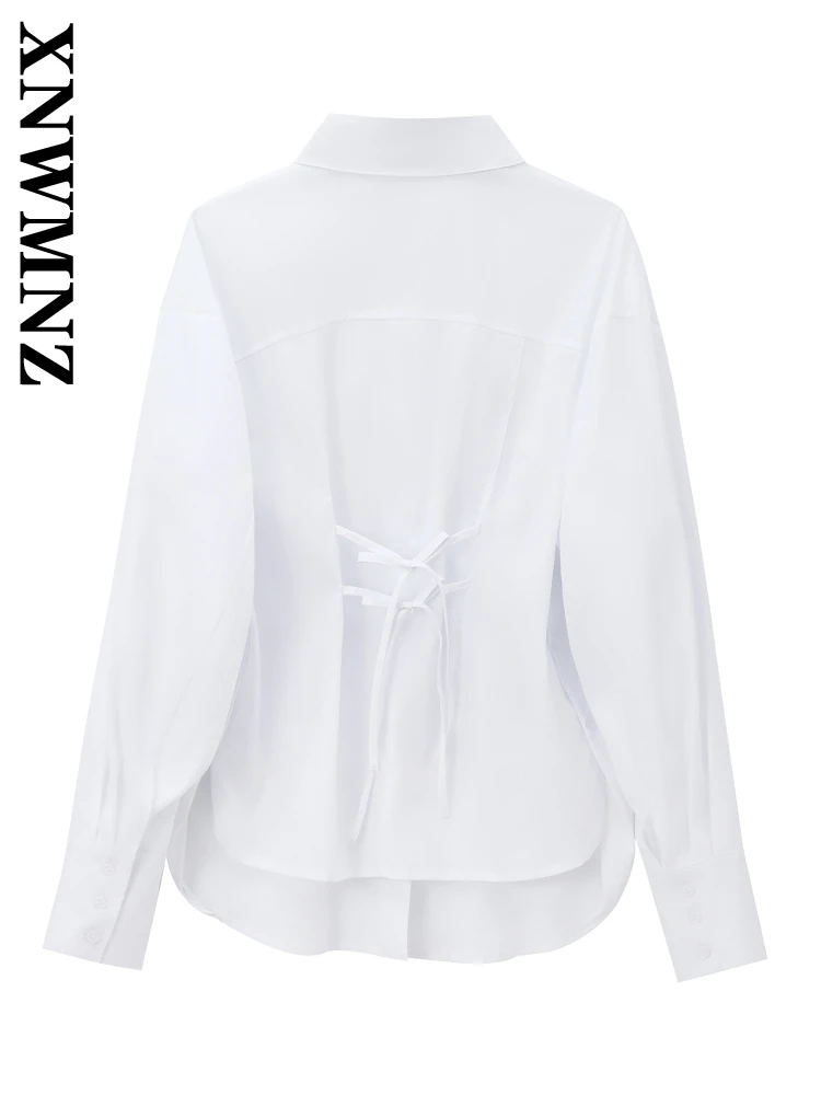 XNWMNZ 2024 Autumn New Female Sophisticated Satin Top Outerwear Trendy Lady Lace Turn-down Collar Shirt Ruffles Thin Long Sleeve